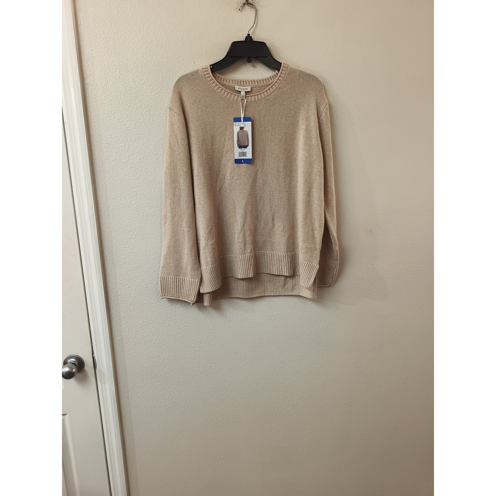 Ella Moss Womens Crewneck Sweater Tan Long Sleeve Knit Pullover NWT L 1815401